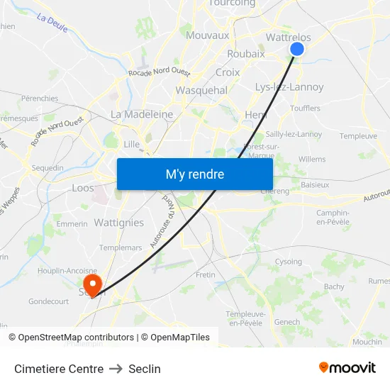 Cimetiere Centre to Seclin map