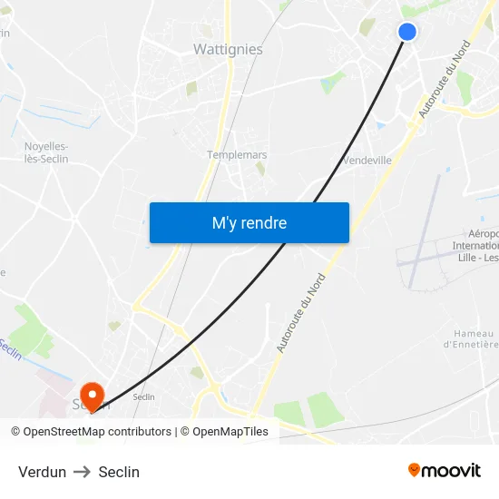 Verdun to Seclin map