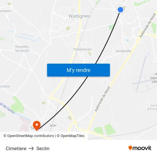Cimetiere to Seclin map
