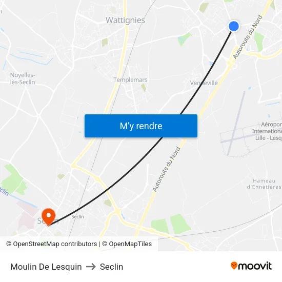 Moulin De Lesquin to Seclin map