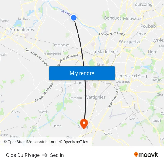 Clos Du Rivage to Seclin map