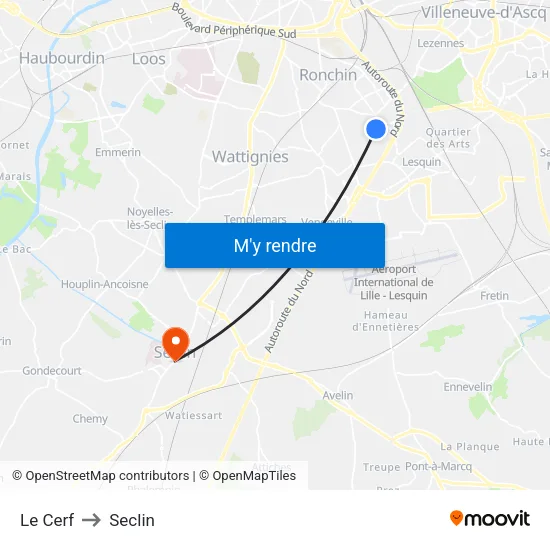 Le Cerf to Seclin map