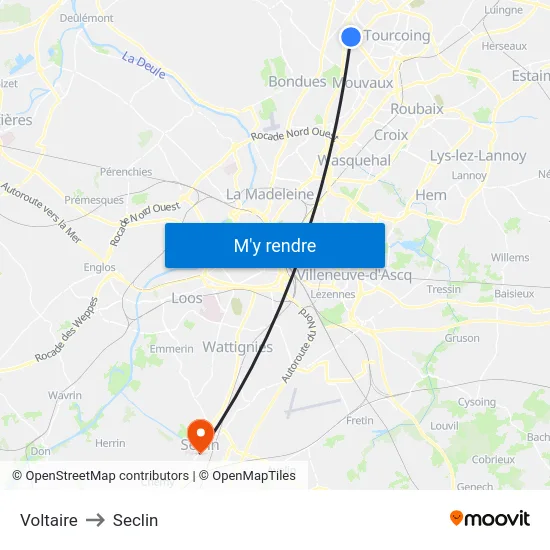 Voltaire to Seclin map