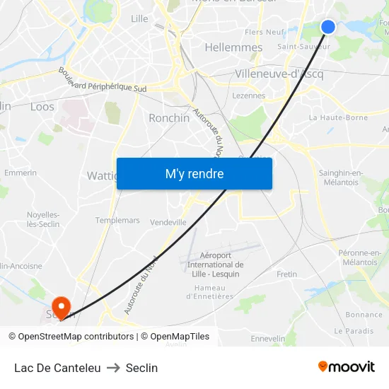 Lac De Canteleu to Seclin map