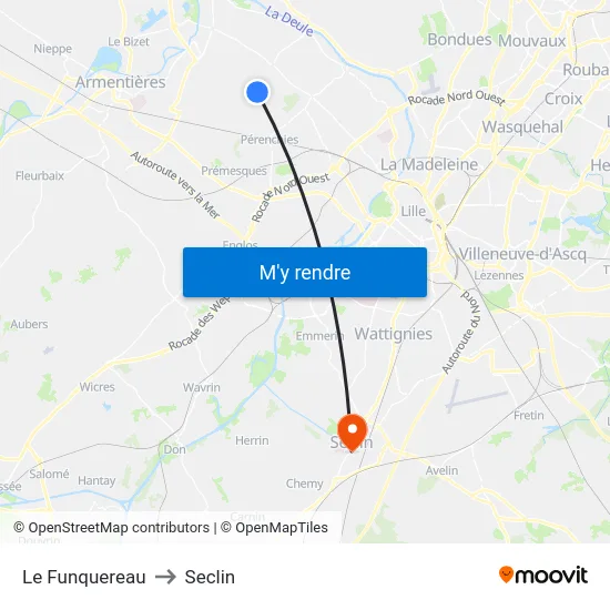 Le Funquereau to Seclin map