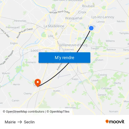 Mairie to Seclin map