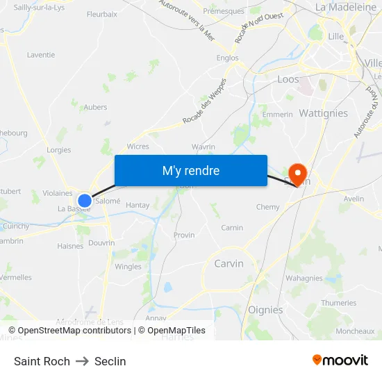 Saint Roch to Seclin map