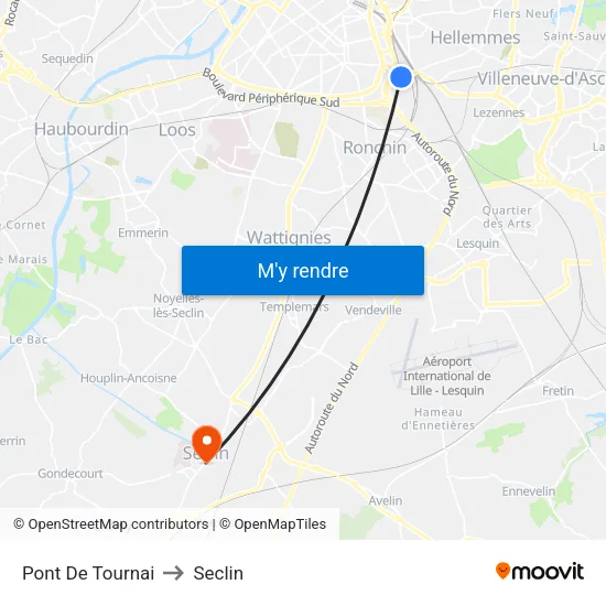 Pont De Tournai to Seclin map