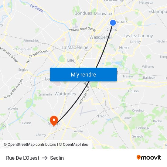 Rue De L'Ouest to Seclin map