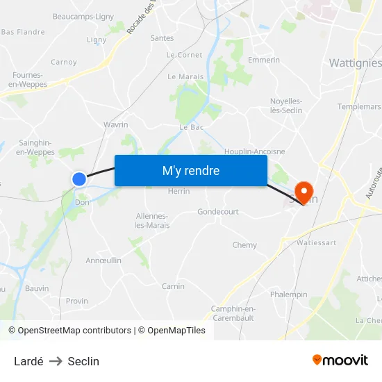 Lardé to Seclin map