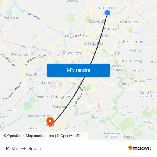 Poste to Seclin map