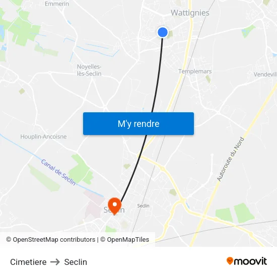 Cimetiere to Seclin map