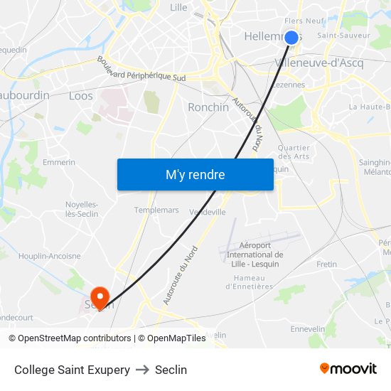 College Saint Exupery to Seclin map