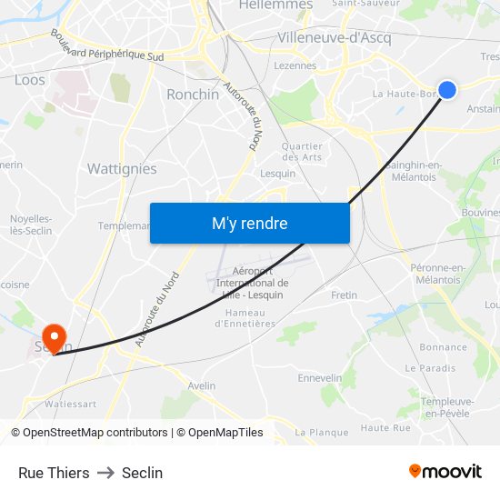 Rue Thiers to Seclin map