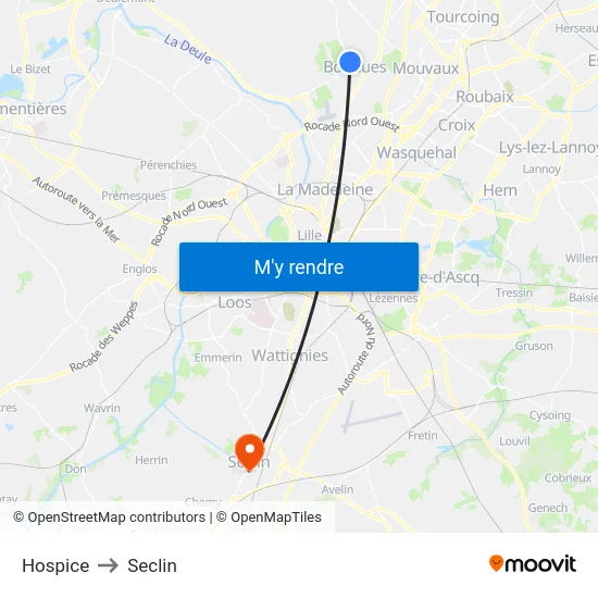 Hospice to Seclin map