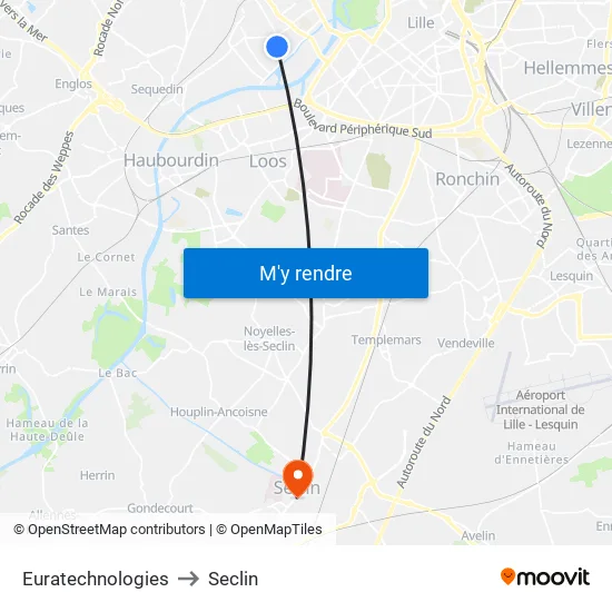 Euratechnologies to Seclin map