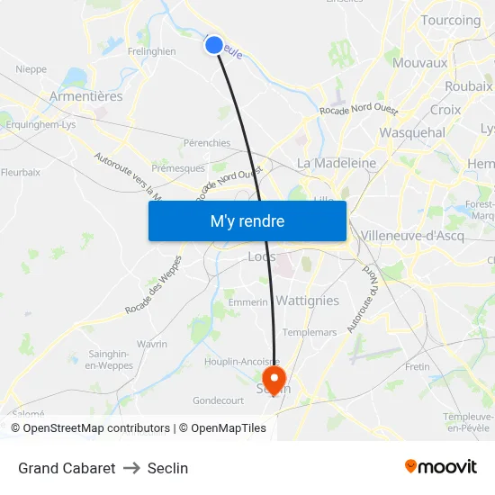Grand Cabaret to Seclin map