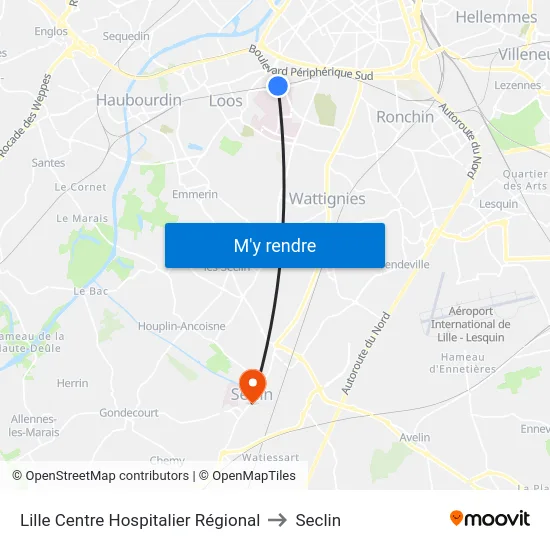 Lille Centre Hospitalier Régional to Seclin map