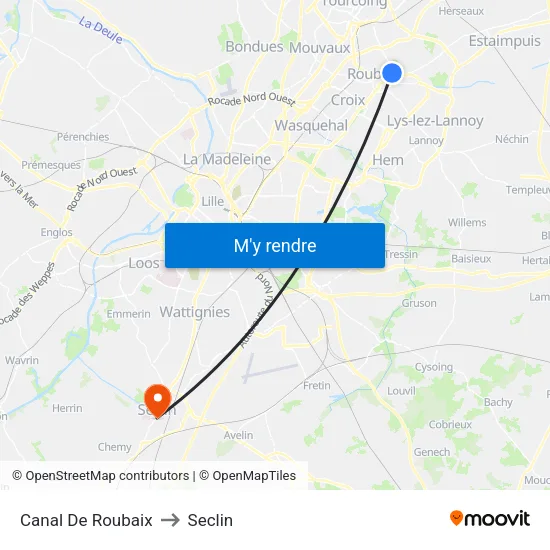 Canal De Roubaix to Seclin map