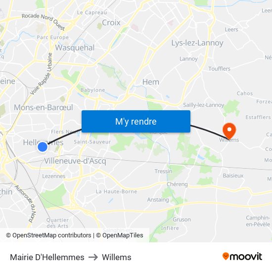 Mairie D'Hellemmes to Willems map