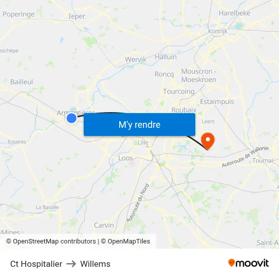 Ct Hospitalier to Willems map