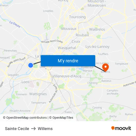 Sainte Cecile to Willems map
