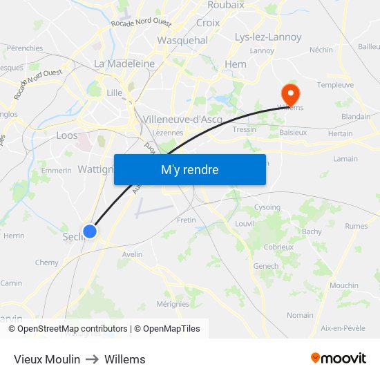 Vieux Moulin to Willems map