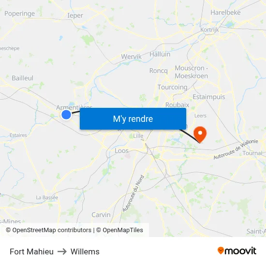Fort Mahieu to Willems map