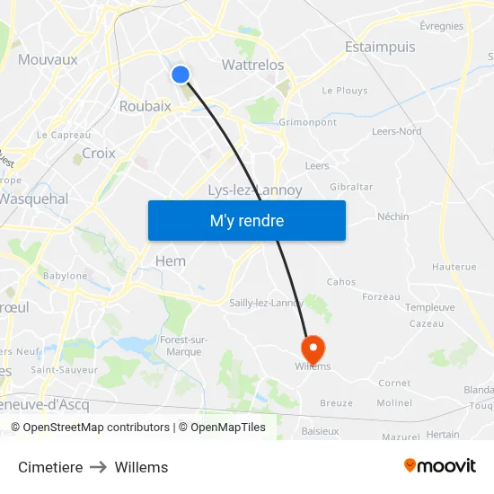 Cimetiere to Willems map