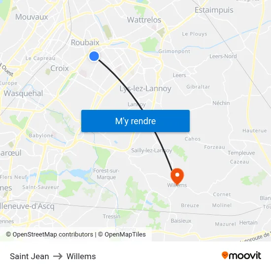 Saint Jean to Willems map