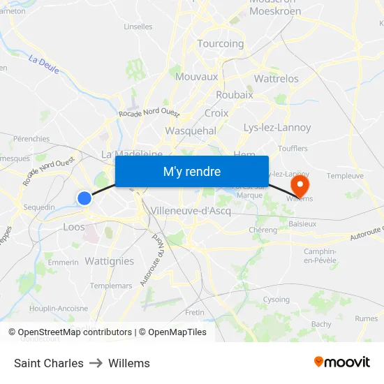 Saint Charles to Willems map