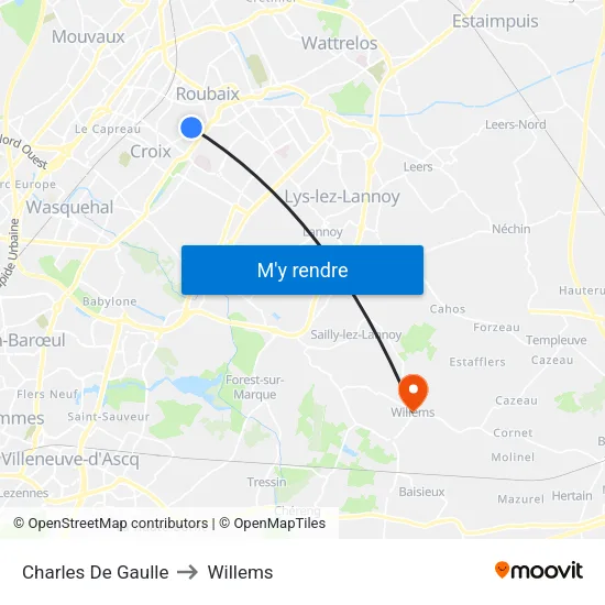 Charles De Gaulle to Willems map