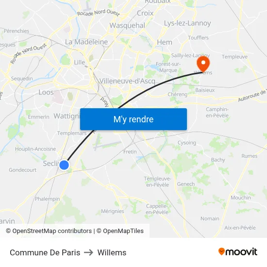 Commune De Paris to Willems map