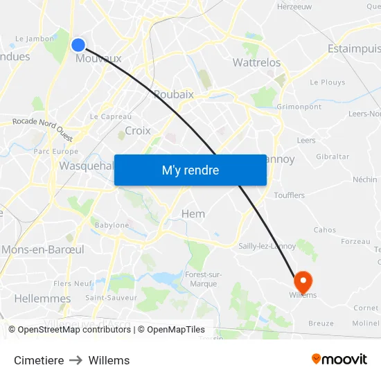 Cimetiere to Willems map