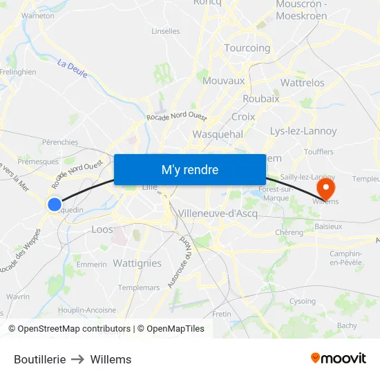 Boutillerie to Willems map