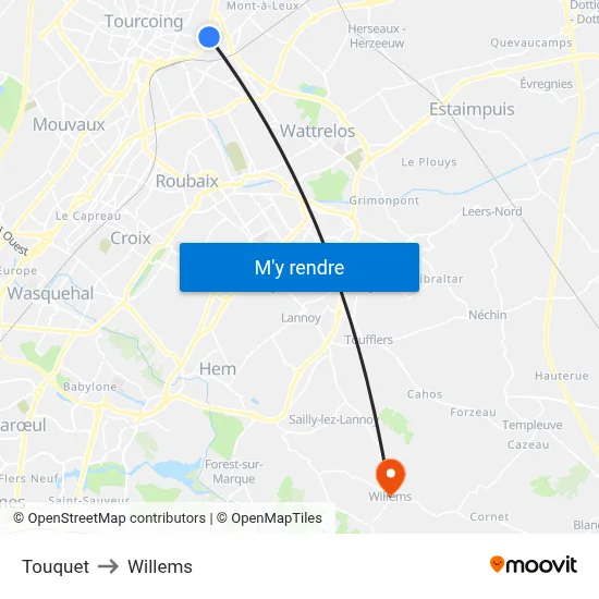 Touquet to Willems map