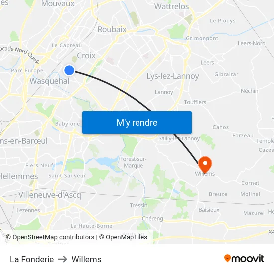 La Fonderie to Willems map