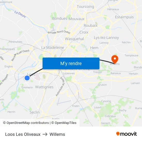 Loos Les Oliveaux to Willems map