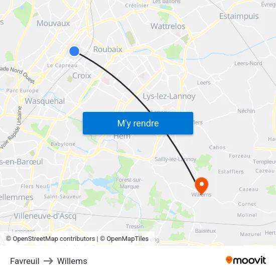 Favreuil to Willems map
