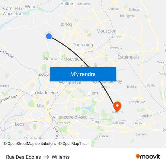 Rue Des Ecoles to Willems map