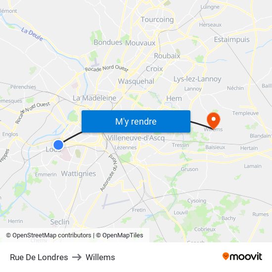 Rue De Londres to Willems map