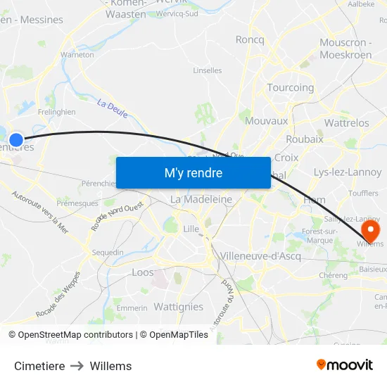 Cimetiere to Willems map