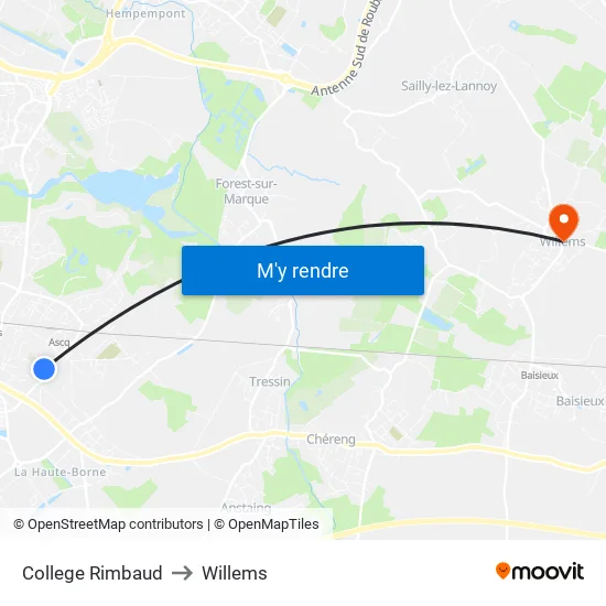 College Rimbaud to Willems map