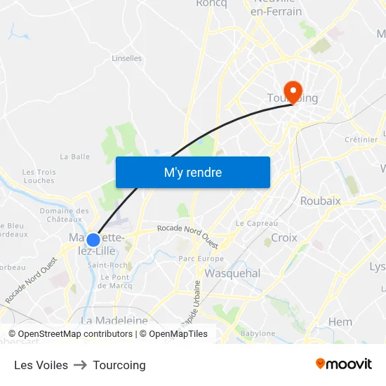 Les Voiles to Tourcoing map