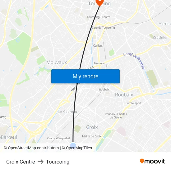 Croix Centre to Tourcoing map