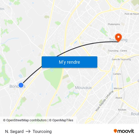N. Segard to Tourcoing map