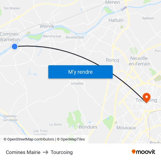 Comines Mairie to Tourcoing map