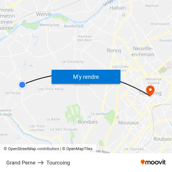 Grand Perne to Tourcoing map