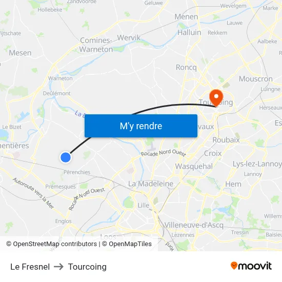 Le Fresnel to Tourcoing map