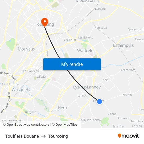 Toufflers Douane to Tourcoing map